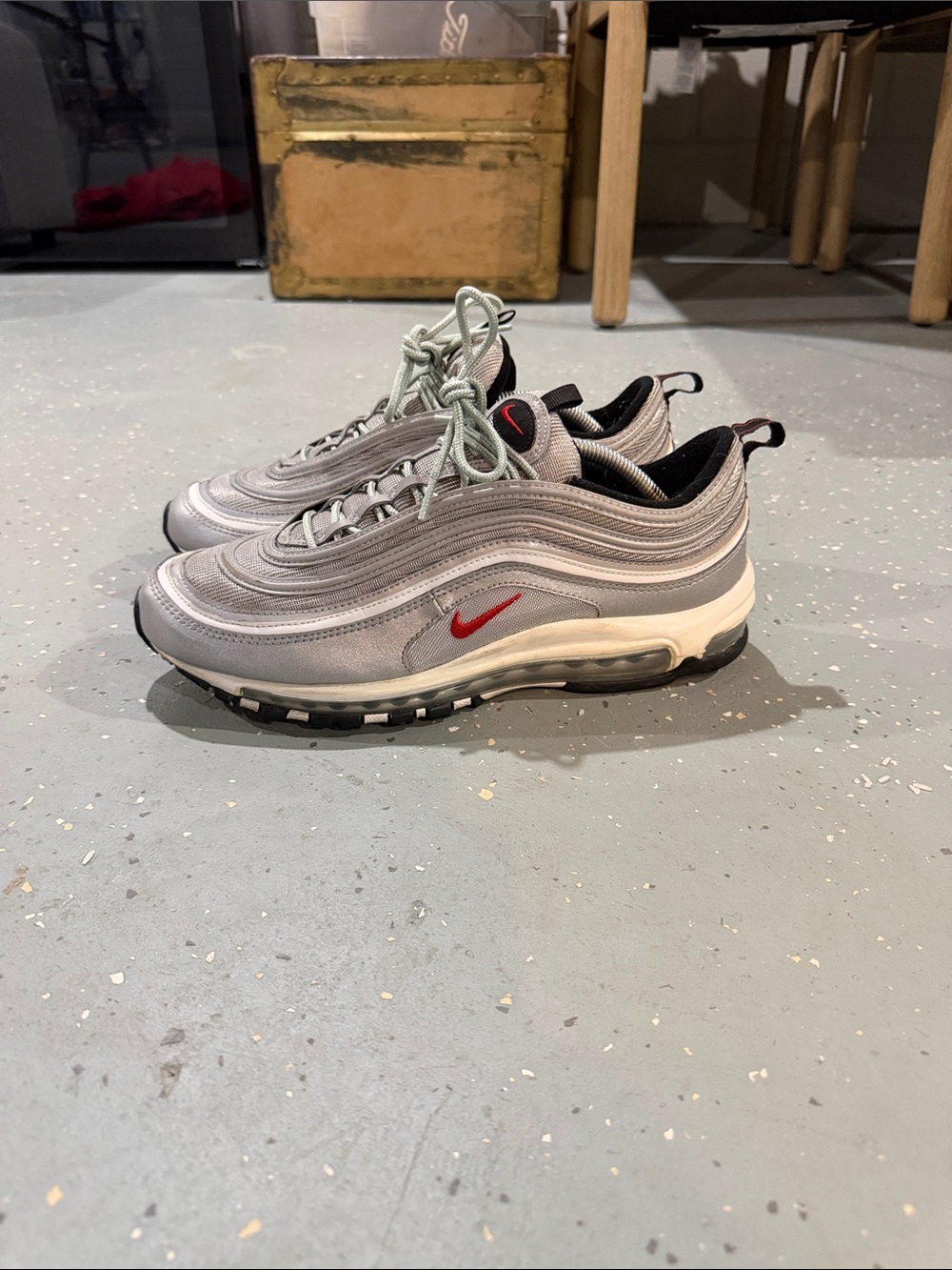 Nike Men’s Air Max 97 — Light Grey with Red Swoosh